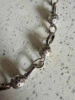 Silver Tone Hammered Bead Link Necklace Boho Southwestern Statement